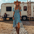 Western Cowgirl Vintage Floral Irregular Hem Dress