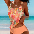 Retro Split High Waist Bikini Beach Print Strap Swimsuit