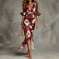 Women's V-neck Slim-fit Printed Dress