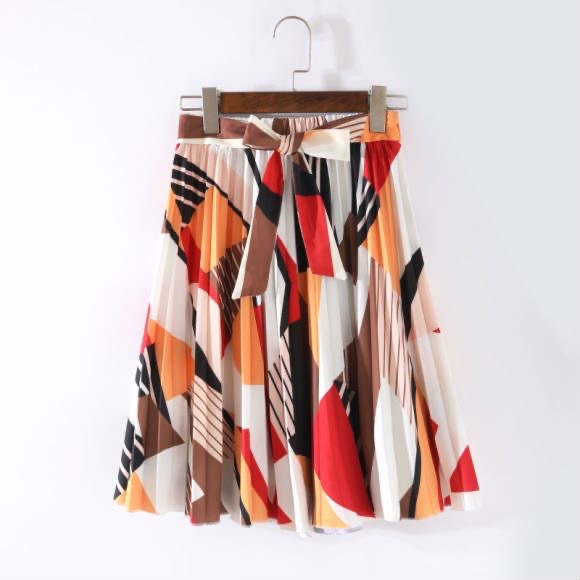 New Arrival Printed Bow-Knot Pleated Skirt Midi Skirt