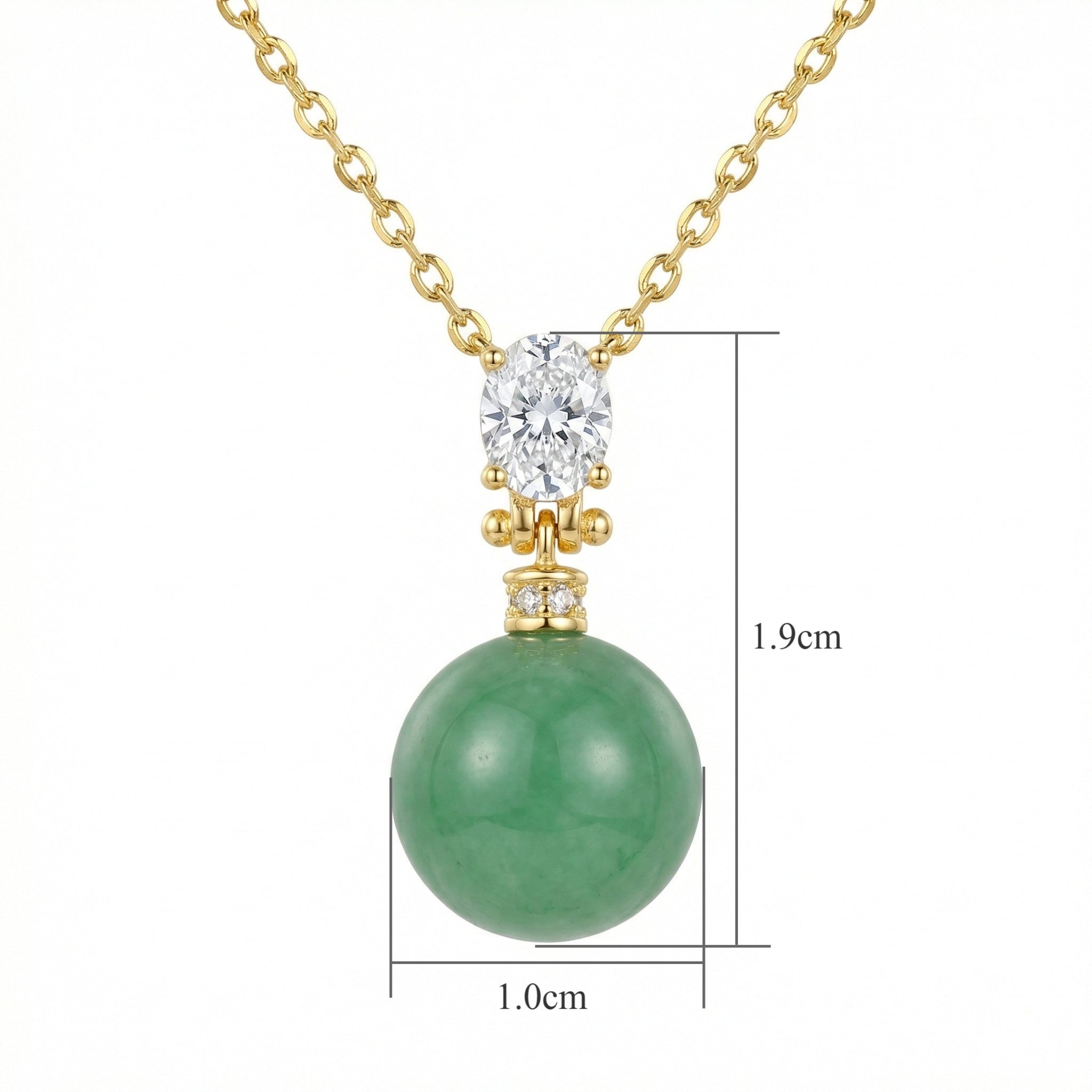 925 Sterling Silver Elegant Green Jade Sphere Pendant with Oval Gemstone Accent