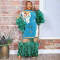 Feather-look Sheer Patchwork Pleated Dress