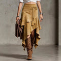 Retro Western-style Irregular Design Suede Skirt
