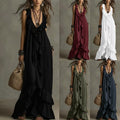 Urban V-Neck Short-Sleeve Ruffle-Trim Vintage Dress