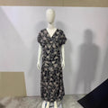 Women's V-Neck Printed Dress In Black