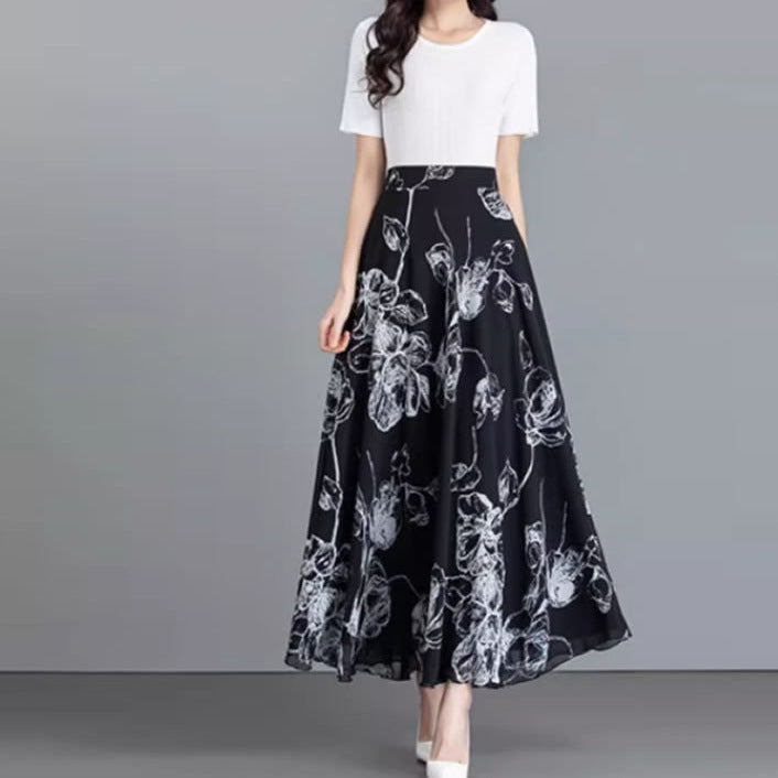 Retro Ink-Print Plus-Size Skirt For Women