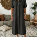 Casual Straight Linen Polo Collar Short Sleeve Dress