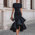 Figure-flattering, Elegant Asymmetrical Ruffled Dress