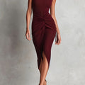 2026 New High Neck Sleeveless Twisted Split Knitted Hip Wrap Dress