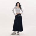 Women's Simple Design Slimming Dark Blue Denim Skirt