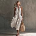 Casual Retro V-Neck Slip Linen Dress