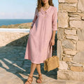 Womens Linen Irregular Suit-Style Collar Dress
