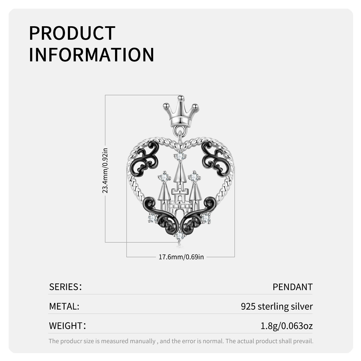 S925 Sterling Silver Crown Castle Small Design Pendant Sweater Chain