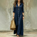 Shirt-collar Floor-length Casual Simple Long Dress