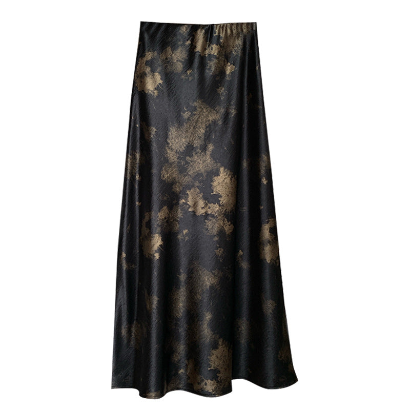High-waisted Figure-flattering French Retro Satin Sheath Mermaid Skirt