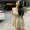 Women's Retro V-Neck Knitted Long-Sleeve Dress