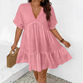 Summer Casual Deep V-Neck Short-Sleeve Loose Dress