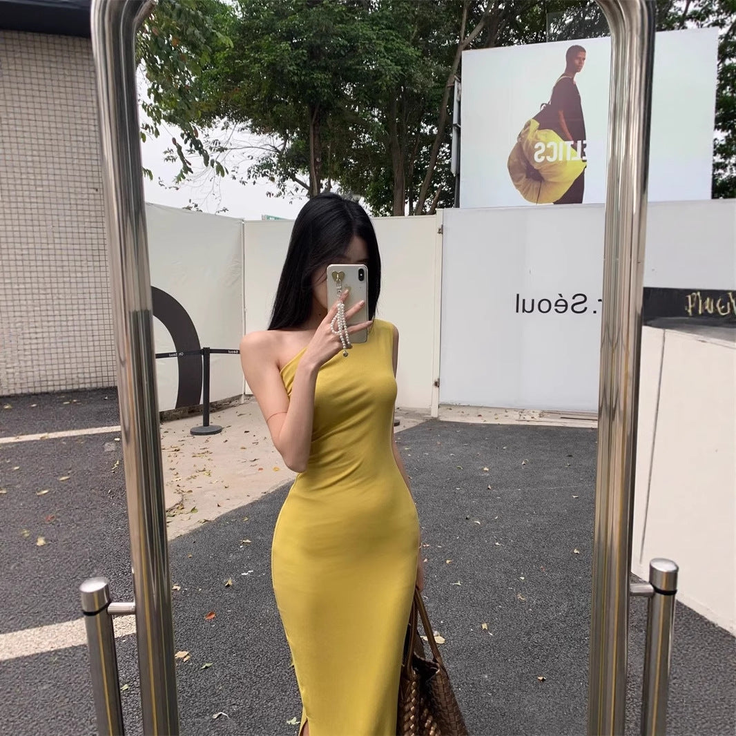 Turmeric Yellow Off-Shoulder Sleeveless Tank Dress For Women