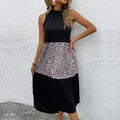 Neck-hanging Slim-fit Sleeveless Leopard-print Patchwork Dress For Women