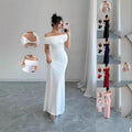 Womens Solid-Colored Sleeveless Off-Shoulder Fashionable Sheath Dress
