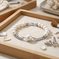 925 Sterling Silver Elegant Pearl and Sterling  Chain Bracelet with Teardrop Accent