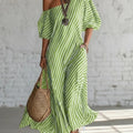Spring Elegant Striped Off-Shoulder Dress
