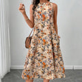Womens Printed All-Match Sleeveless Pocketed Dress