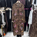 Leopard-print Lace-up Waist-defined Loose Long-sleeve Dress