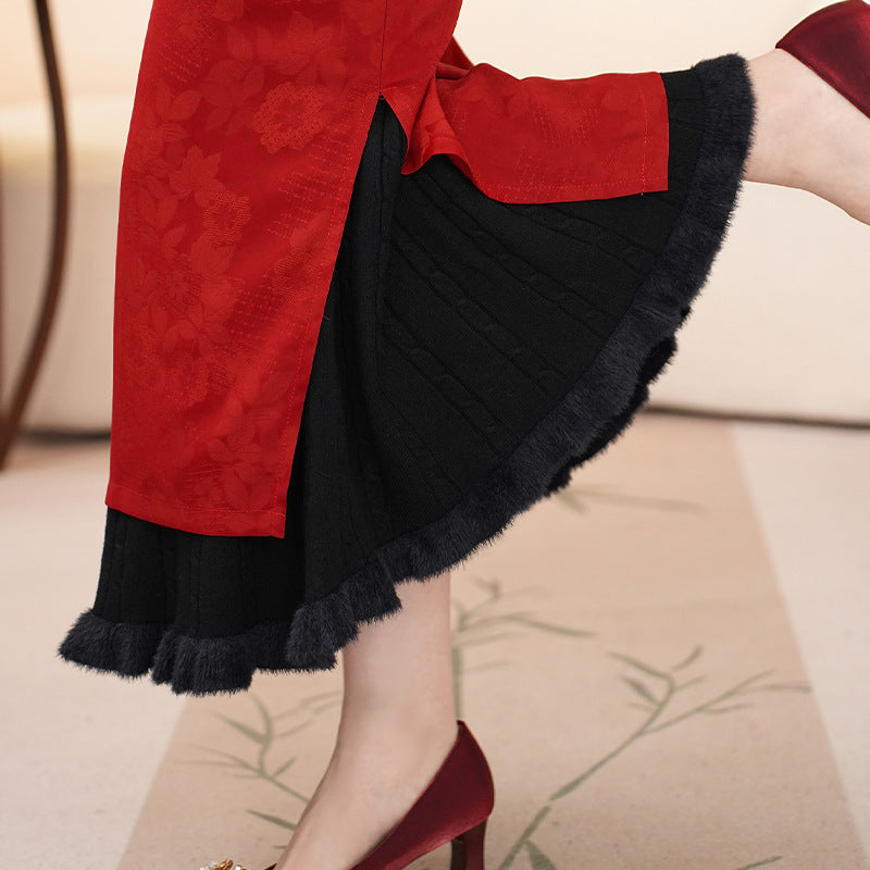 Cheongsam Inner Layer With A Pleated Midi Skirt For Women To Prevent Wardrobe Malfunctions