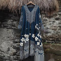 Retro Bohemian Rose Embroidered Maxi Dress