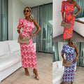 Fashionable And Sexy Off-shoulder Printed Dress With A Fitted Waist And Slit