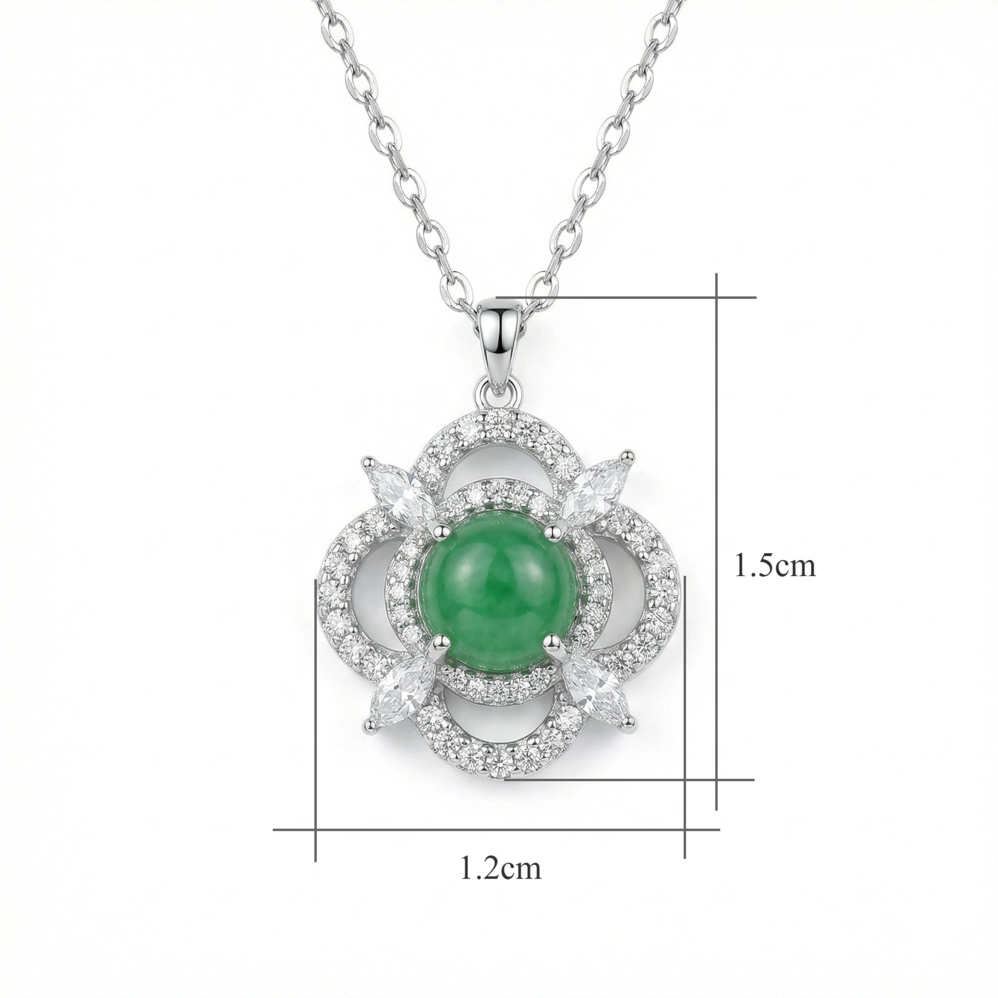 925 Sterling Silver Exquisite Sterling Silver Green Jade Pendant Necklace with Sparkling Marquise and Round Accents