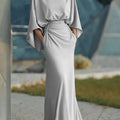 Elegant Backless Ruched Long Dress, Women Slim Fit Formal Maxi Dress