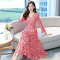 Womens Fashionable Slim-Fit Floral V-Neck Dress