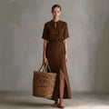 Women's Casual Blended Fabric Bow-Tie Neckline Dress