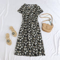 Printed Short-sleeve Waist-cinching Figure-flattering Dress For Petite Frames