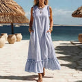 Sleeveless Ruffled Loose Striped Dress