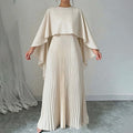 Cape Sleeve Pleated Maxi Dress Set