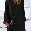 Women Solid Color V-Neck Long Sleeve Single Breasted A-Line Dress