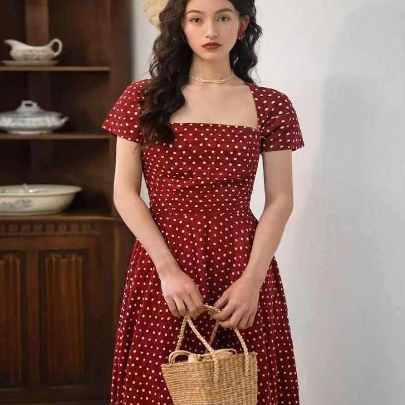Womens Retro French Polka-Dot Dress