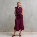Casual Cotton-Linen Bag-Style Solid-Colored Sleeveless Dress