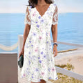 Lace Short-sleeve Floral Dress Women's Clothing