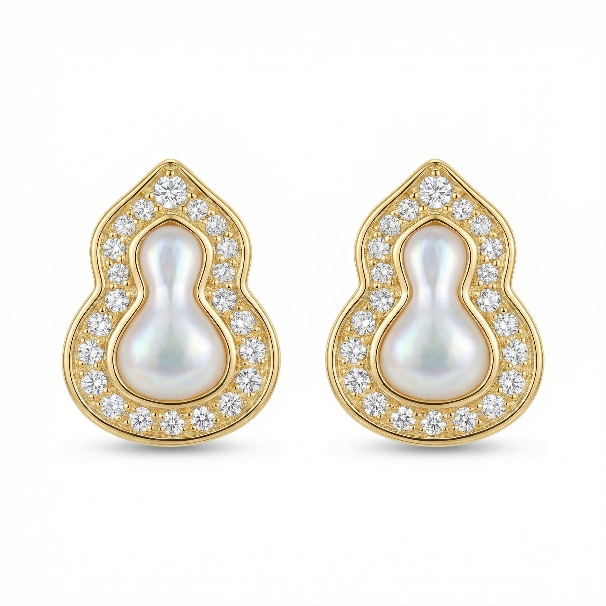 925 Sterling Silver Exquisite Mother-of-Pearl and CZ Gourd-Shaped Stud Earrings