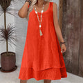 Womens Casual Loose-Fitting Stylish Elegant Sleeveless Solid-Color Crew-Neck Dress