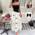 New French Sweet-Cool Style Black And White Contrasting Color Strapless Bow-Knot Dress
