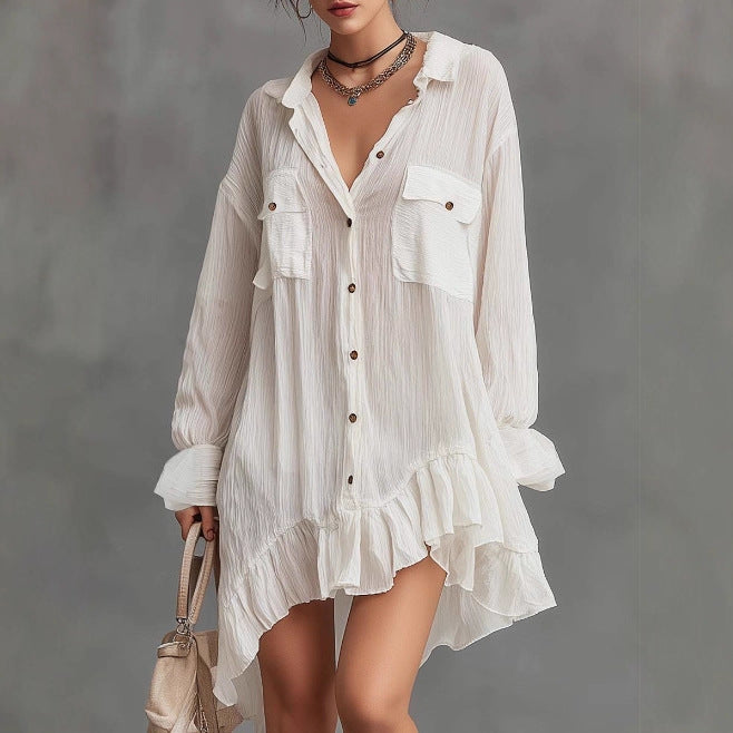 Retro Oversized Ruffled Hem Mini Skirt
