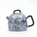 Pure 999 Fine Silver Artisan Hammered Silver Teapot with Dark Wood Handle and Gilded Leaf Inlay - Handicraft
