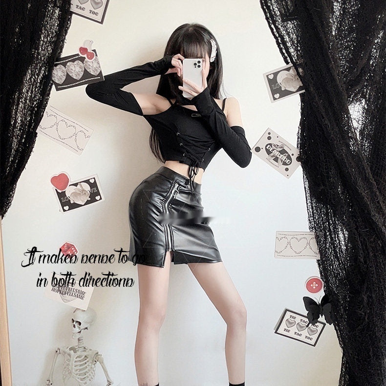 Dark-style Cool And Edgy Short Sheath Skirt With A Zipper Exuding A Pure Desire Aesthetic