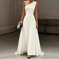 Womens Elegant White One-shoulder Dress