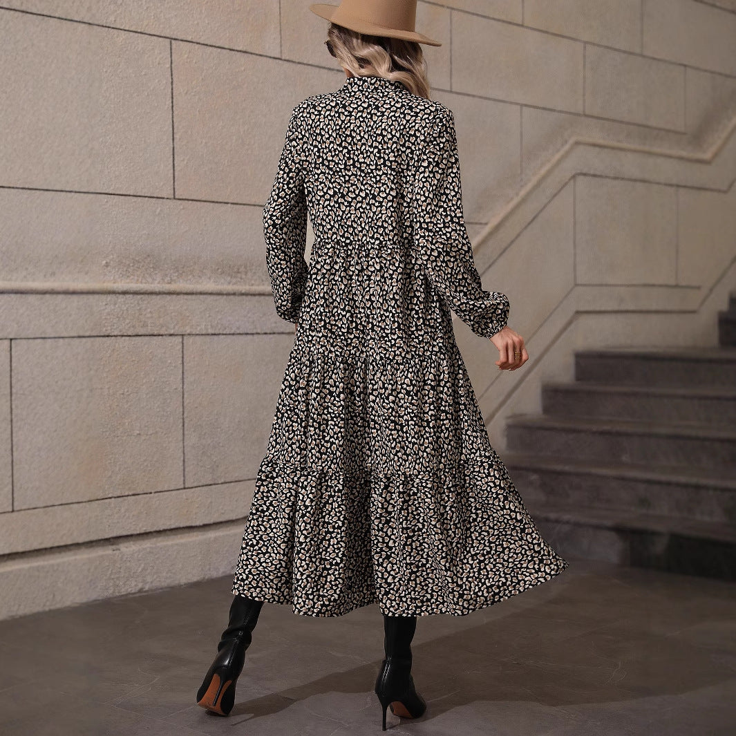 Womens Leopard-Print Elegant V-Neck Resort-Style Dress